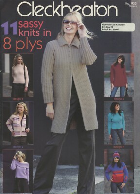 Cleckheaton Knitting Pattern Book #933 11 Sassy Knits in 8 plys 11 Designs Women