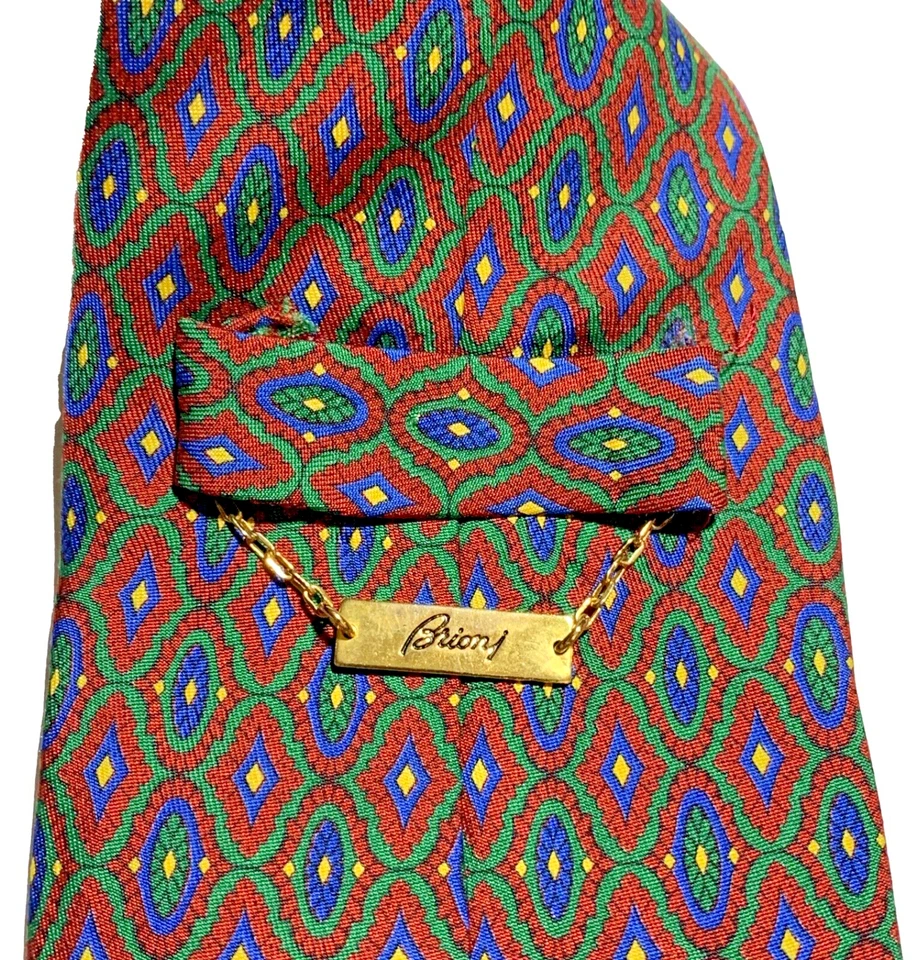 Corbata con estampado de foulard de seda italiana fina BRIONI - verde, rojo, azul, amarillo - clásica Foto 2 de 4