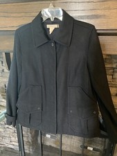 J. CREW Black Wool Blend Pea Coat Jacket Coat Size Small Vintage Women's