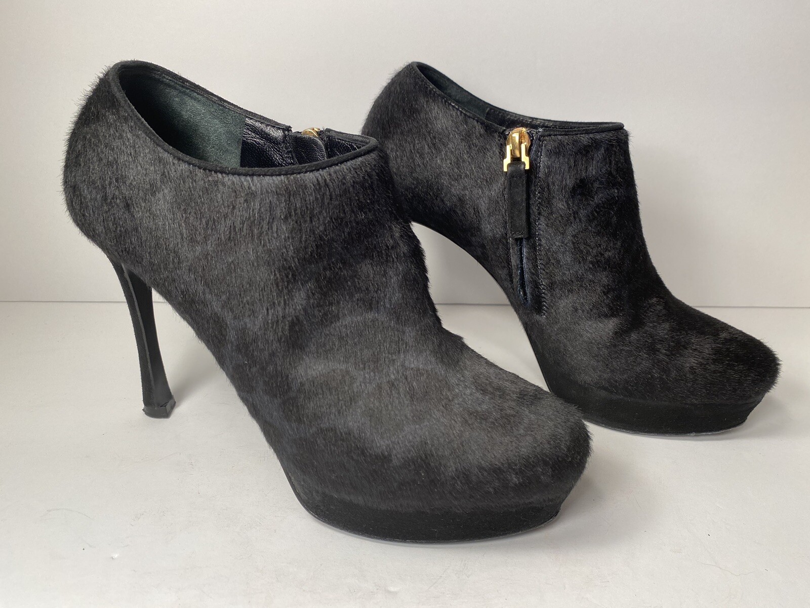 Stivaletti YSL Yves Saint Laurent Tribtoo Ponyhair tacco nero 37 6 5 $995