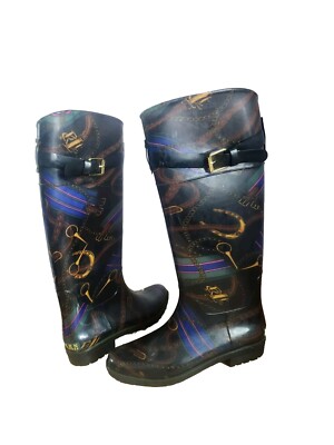 Lauren Ralph Lauren women's Rossalyn rain boots black gold rope