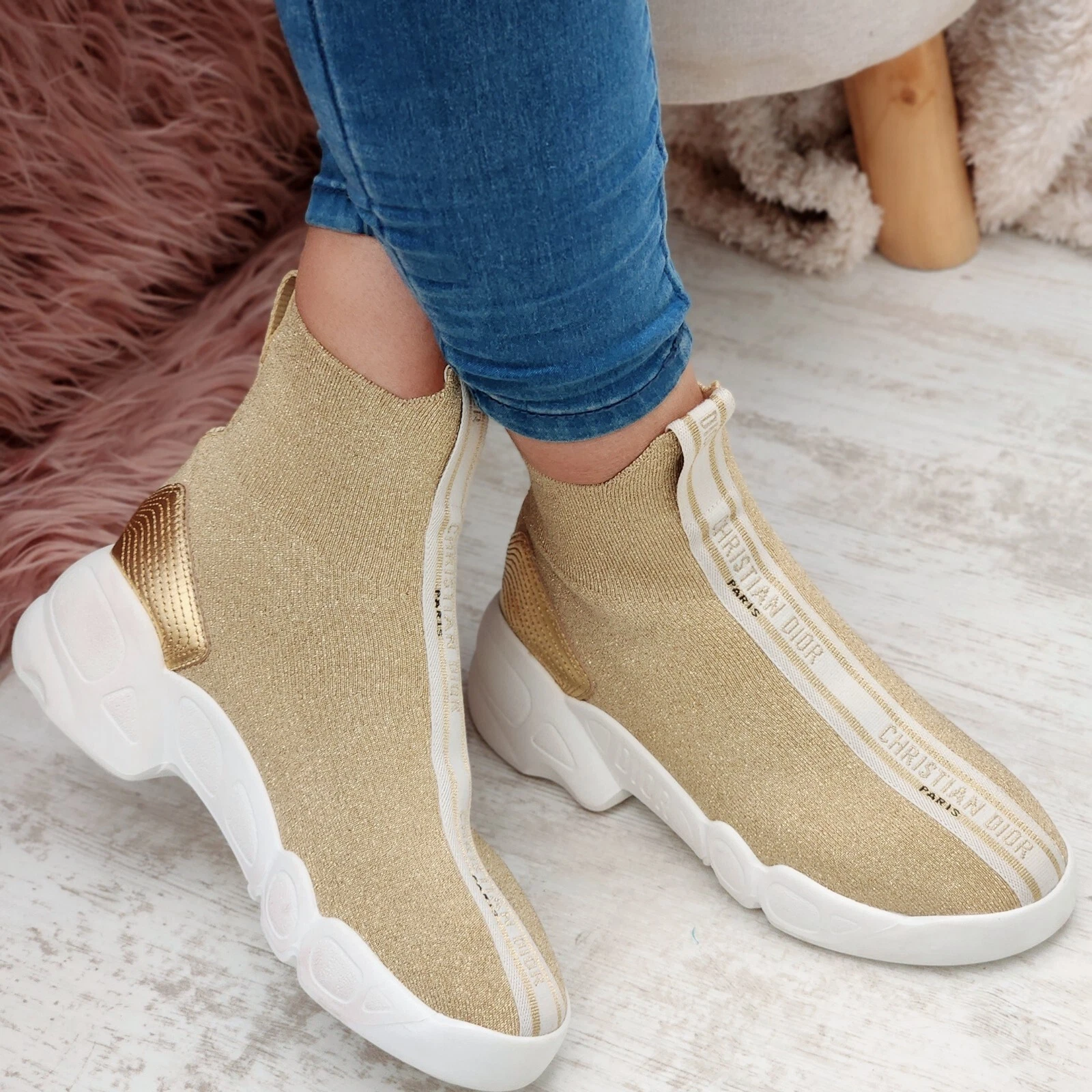 Baskets plates Christian Dior F. Two Point Zero dorées chaussures baskets EU 36 UK 3