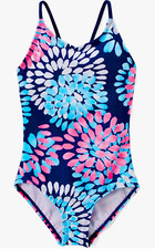 New Girls Kanu Surf Daisy UPF 50 Beach One Piece Swimsuit Blue Pink Floral Sz 2T