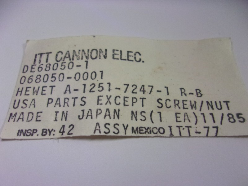 ITT CANNON ELECTRONICS DE68050-1 WIRE CONNECTOR ASSEMBLY