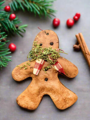 Primitive Handmade 5  Gingerbread Boy Sweet Annie Christmas Rusty Bells Hanging