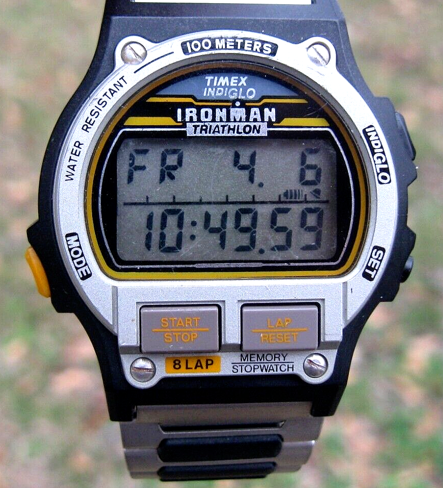 MENS IRONMAN  NEW 5 YEAR BATTERY 90's 8 Lap  INDIGLO LIGHT nos FLIP STRAP