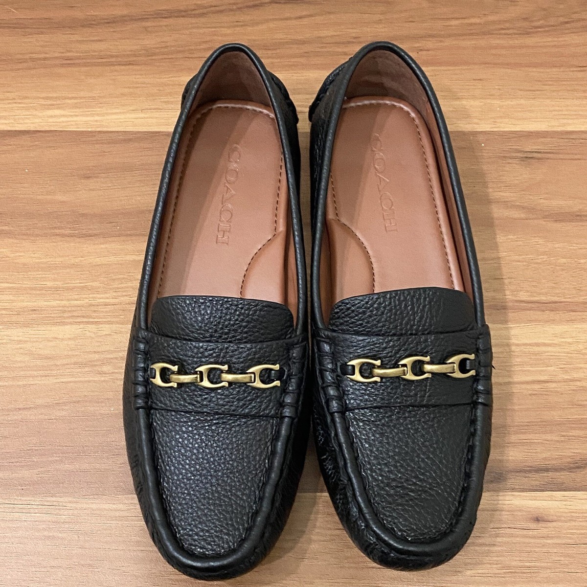 COACH G2427 Crosby Driver Black Pebbled Leather Loafers Driving