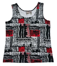 Chico's Microfiber Contemporary Tank Top Size 1 US M  Black White Red Geometric