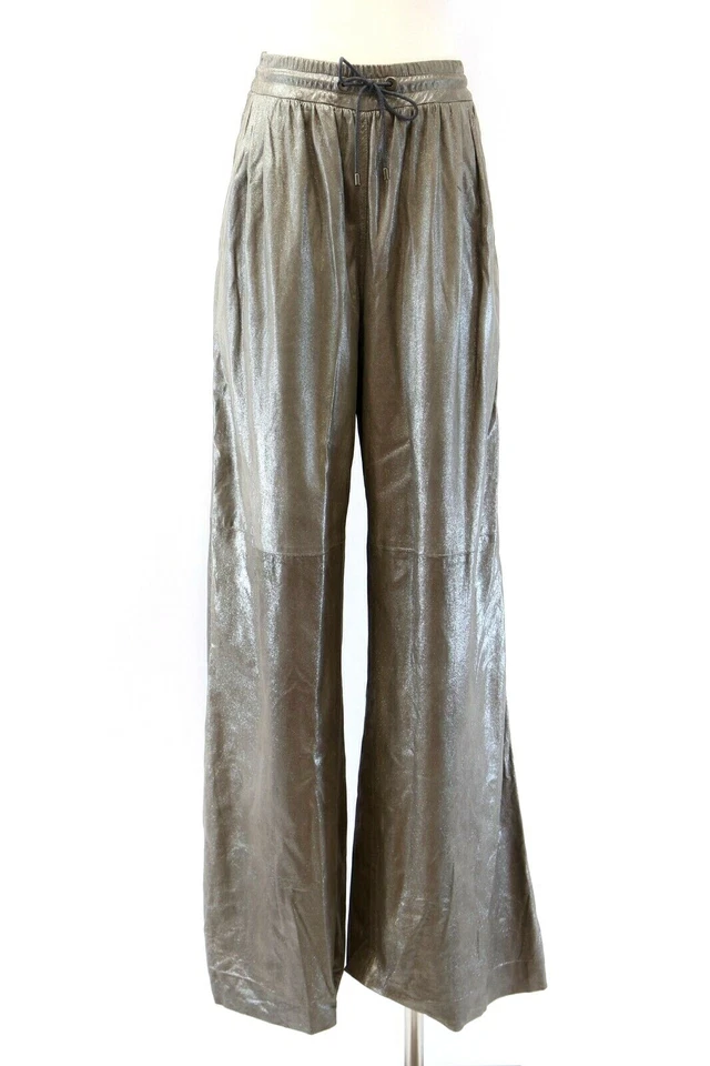 Pantalones de cuero metálico de pierna ancha Brunello Cucinelli 42/6US A176 NUEVOS CON ETIQUETAS $4125 para mujer