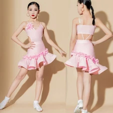 Womens Girls Latin Rumba Dance Show Dress Performance Practice Costume Cha Cha