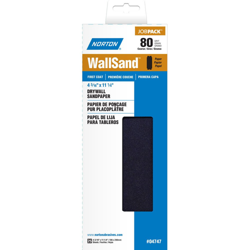 Norton Wall Sand DieCut Drywall Sandpaper 11" x 43/16", Grit 80