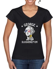 Funny George Sloshington Drinking Women Standard V-Neck Tee