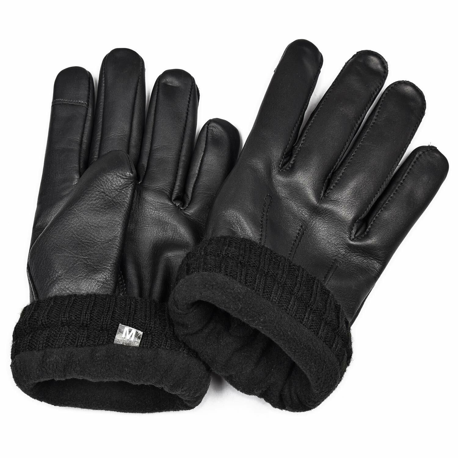 Mens Leather Gloves Thermal Lined Black Touch Screen Driving Winter Warm Gloves eBay
