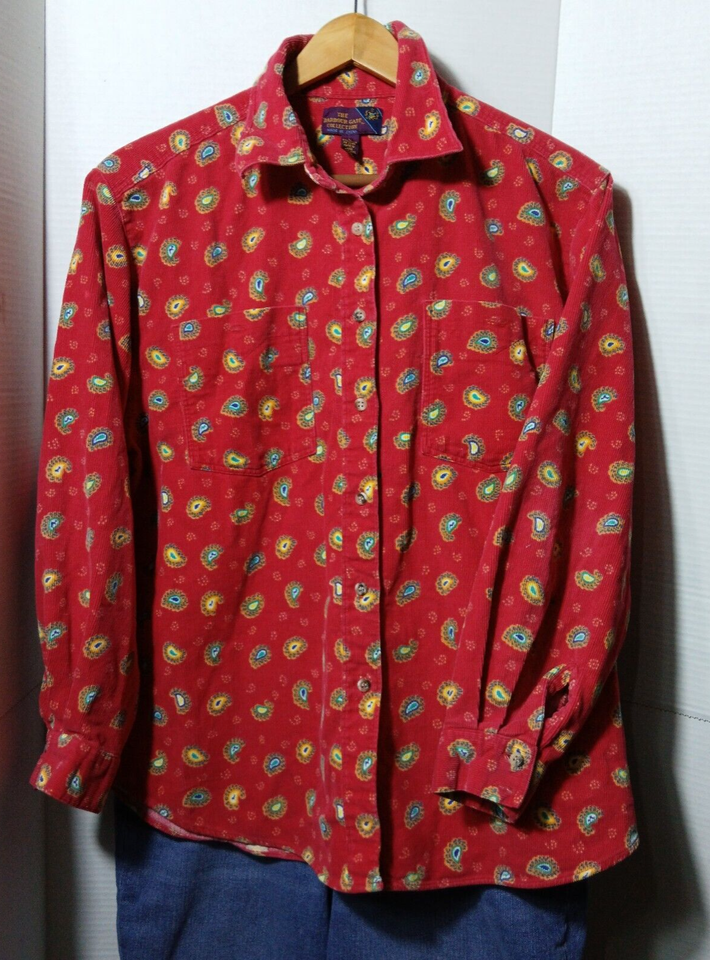 Harbour Gate Womens large Red Paisley Print Corduroy Shirt Vtg .Western