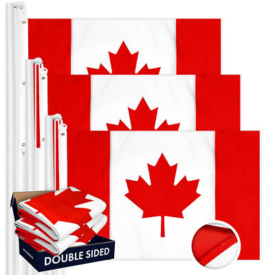 G128 3 Pack: Canada Canadian Flag 5x8 Ft Double Sided Emb 210D Poly 3-ply
