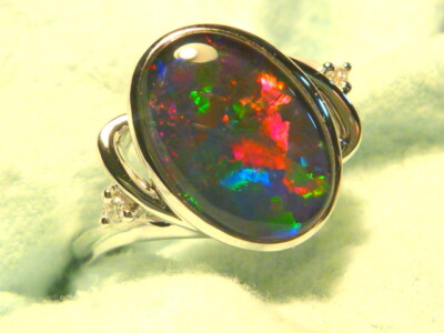 Opal Ring Ladies Sterling Silver (925) & CZ, 13 x 9mm Oval Shape Triplet 130301