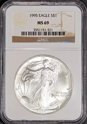 1995 $1 Silver American Eagle MS 69 NGC # 3551151-321 + Bonus