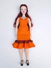 Handmade Dress for Curvy Dolls Orange and Black Dress For 11.5 Curvy Doll