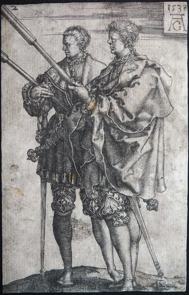 ALDEGREVER FACKELTRÄGER HOCHZEITSTÄNZER KUPFERSTICH MONOGRAMM SIGNIERT JAHR 1538 - Bild 3 von 4