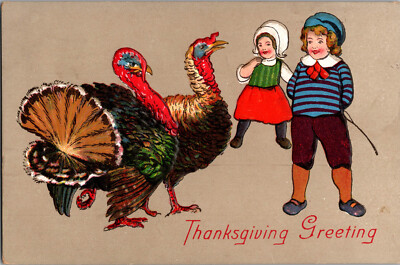 Thanksgiving Greeting E.B.C 1814  Printed in Saxony Postmarked 1907 Embossed