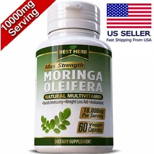 MORINGA OLEIFERA LEAF PILLS 60 CAPSULES NATURAL MULTI VITAMIN 10,000mg ORGANIC