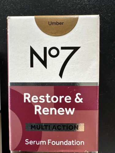 No7 Restore & Renew Multi Action Serum Foundation SPF~20, Umber (1 fl oz) Sealed - 第 5/13 張圖片