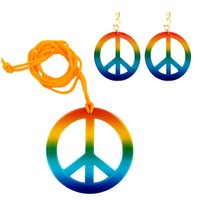 Hippie Peace Kette + Ohrringe FüR 70Er Jahre Fasching Karneval Motto Party
