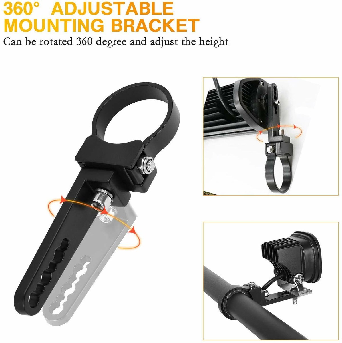 2-Pack 1.75" Bull Bar / Roll Cage Tube Mount Clamps - Black Aluminum For LED Lights, Off-Road