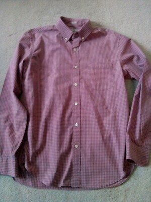 Tailored by J. Crew Men's Size M Slim Fit Salmon/Gray Plaid Long Sleeve Shirt