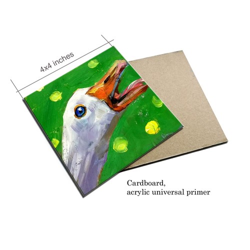 Pintura al óleo original ganso blanco caprichoso animal decoración de pared regalo 4x4" - Imagen 2 de 5
