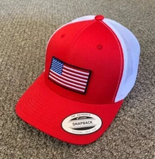US Flag Hat USA Trucker Mesh Cap Individually Handcrafted in Florida