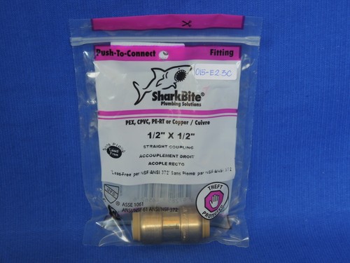 SharkBite U008LFA Straight Coupling 1/2" x 1/2" (New) - Picture 1 of 3