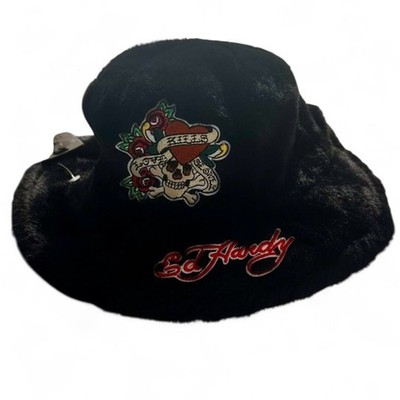 Ed Hardy Faux Fur Embroidered Bucket Hat | eBay