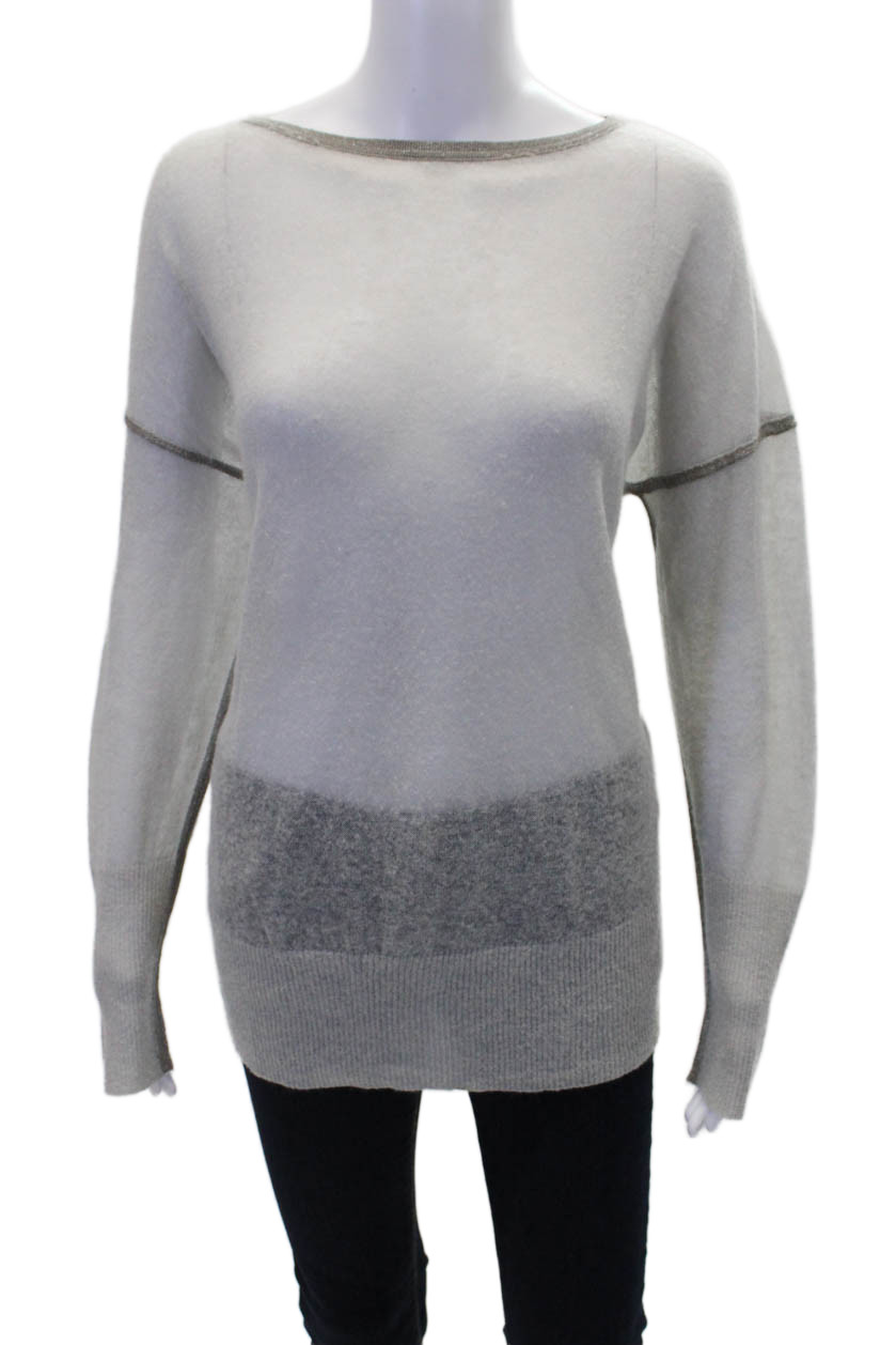 Lafayette 148 New York Womens Long Sleeve Scoop Neck Knit Sweater Gray MediumFree Shipping in US $100+ Orders | $6.95 Orders Below