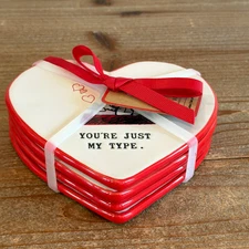 Rae Dunn PEANUTS Snoopy Valentines Day set of 4 Heart Coasters NEW Release NWT