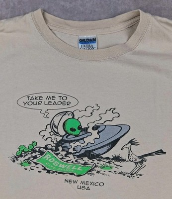 Vintage Roswell New Mexico Alien Shirt Mens Large Roadrunner Gildan Area 51 UFO