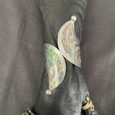 Vtg Taxco Sterling Silver & Abalone Mosaic Hinged Cuff - Eagle 3 Herrera? Rare