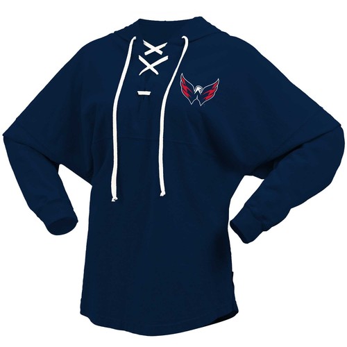 Women's Fanatics Navy Washington Capitals Jersey Lace-Up V-Neck Long Sleeve - 第 2/3 張圖片