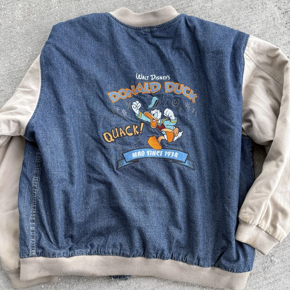 Chaqueta Bomber Universitaria Vintage Años 90 Disney Pato Donald L Denim Streetwear Y2K Foto 2 de 4