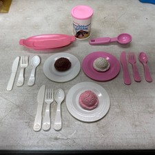 Fisher Price Fun With Food Play Ice Cream 3 Scoops Flavors Container Plates Etc 