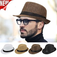 Straw Jazz Fedora Hat Trilby Cuban Sun Cap Panama Short Brim Summer fr Men Women