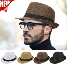 Straw Jazz Fedora Hat Trilby Cuban Sun Cap Panama Short Brim Summer fr Men Women