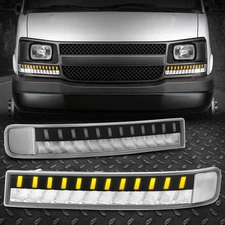 [LED Sequential DRL+Turn Signal] For 03-24 Express Savana Clear Bumper Lights