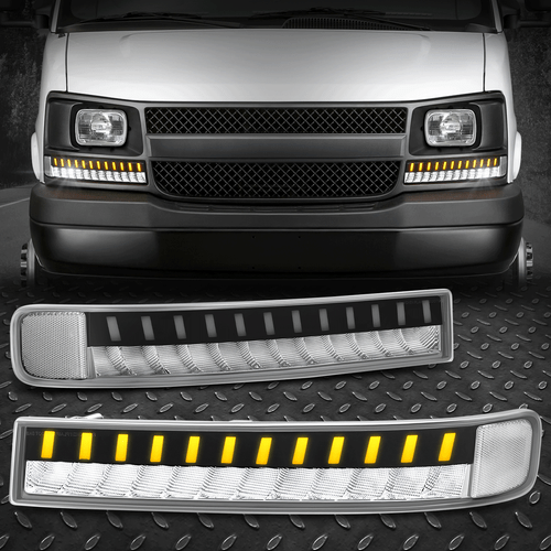 [LED Sequential DRL+Turn Signal] For 03-24 Express Savana Clear Bumper Lights - Picture 1 of 8