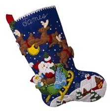 Sleigh Ride with Santa 89536E Bucilla 18" Felt Christmas Stocking Applique Kit
