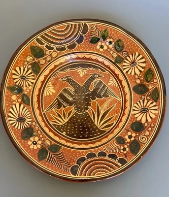 Vintage Mexican plate with two-headed eagle & noche pattern 12 5/8" diam. - Image 1 of 3