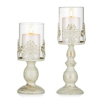 KerzenstäNder Stumpenkerzen Weiß Vintage 2Er-Set Mit Glaszylinder Hochzeit Deko