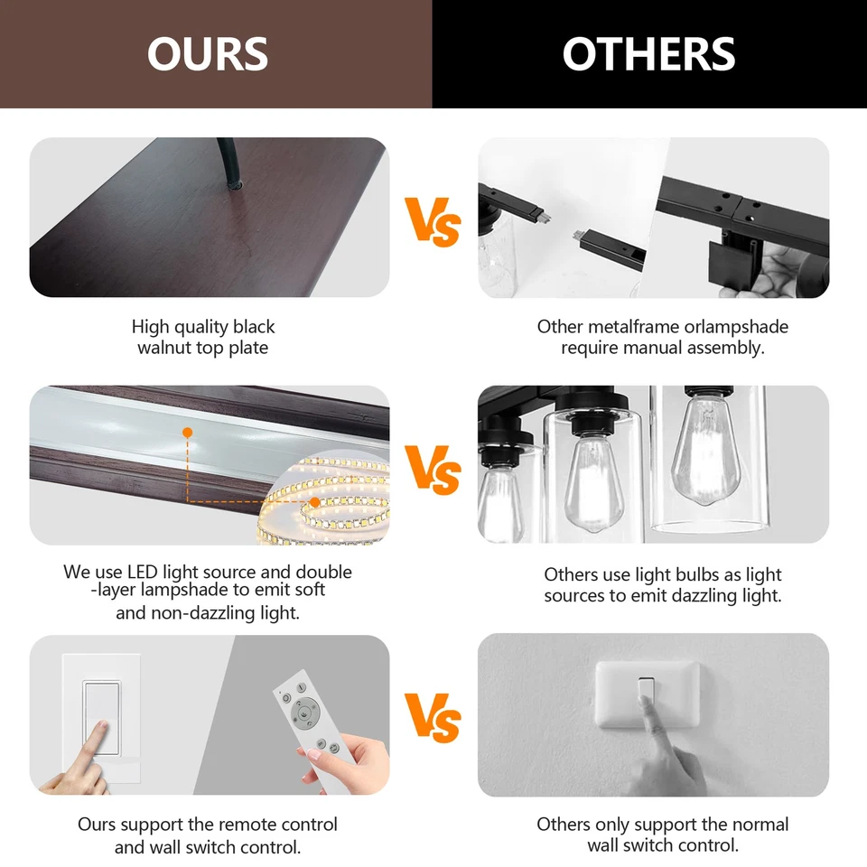 Lámpara colgante LED de madera de nogal elegante de 39" lámpara lineal moderna accesorio colgante Foto 4 de 4