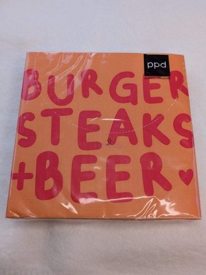 Servietten Burger Steaks + Beer Orange Rot 33x33cm 20 Stück - We Love Napkins (M