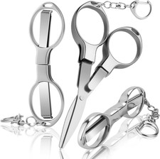 3 Pcs Folding Stainless Steel Portable Mini Badge Scissors with 3 Keychains, Saf